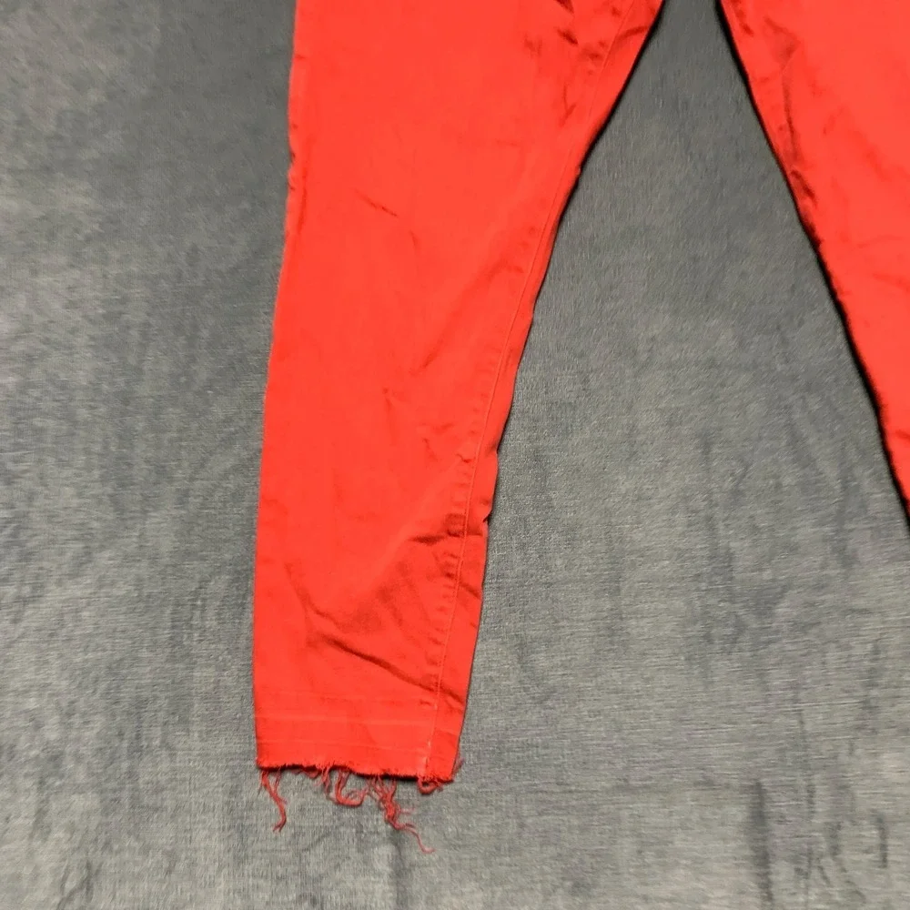 Mens Jeans 35x27 Red Denim Skinny Leg Regular Fit 5 Pockets Outdoor Frayed Hem